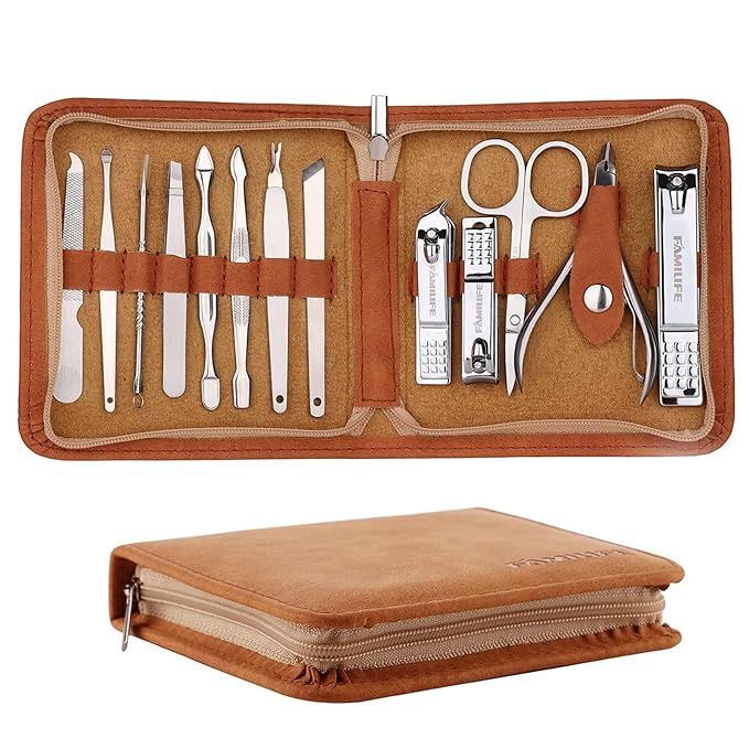 Manicure Set, FAMILIFE Nail Professional Kit Manicure Kit Nail Clipper Set, 13PCS Stainless Steel... | Amazon (US)