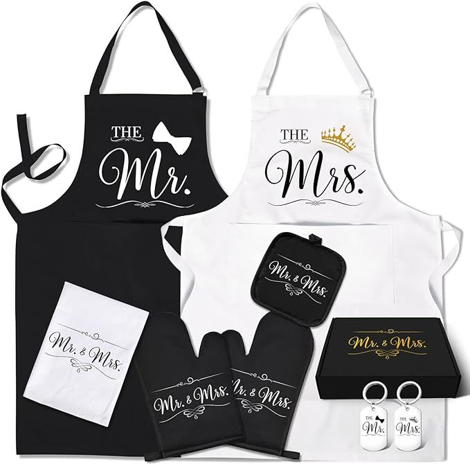 Mr and Mrs Aprons, Wedding Gifts for Couple, Couple Kitchen Gifts for Engagement, Christmas, Brid... | Amazon (US)