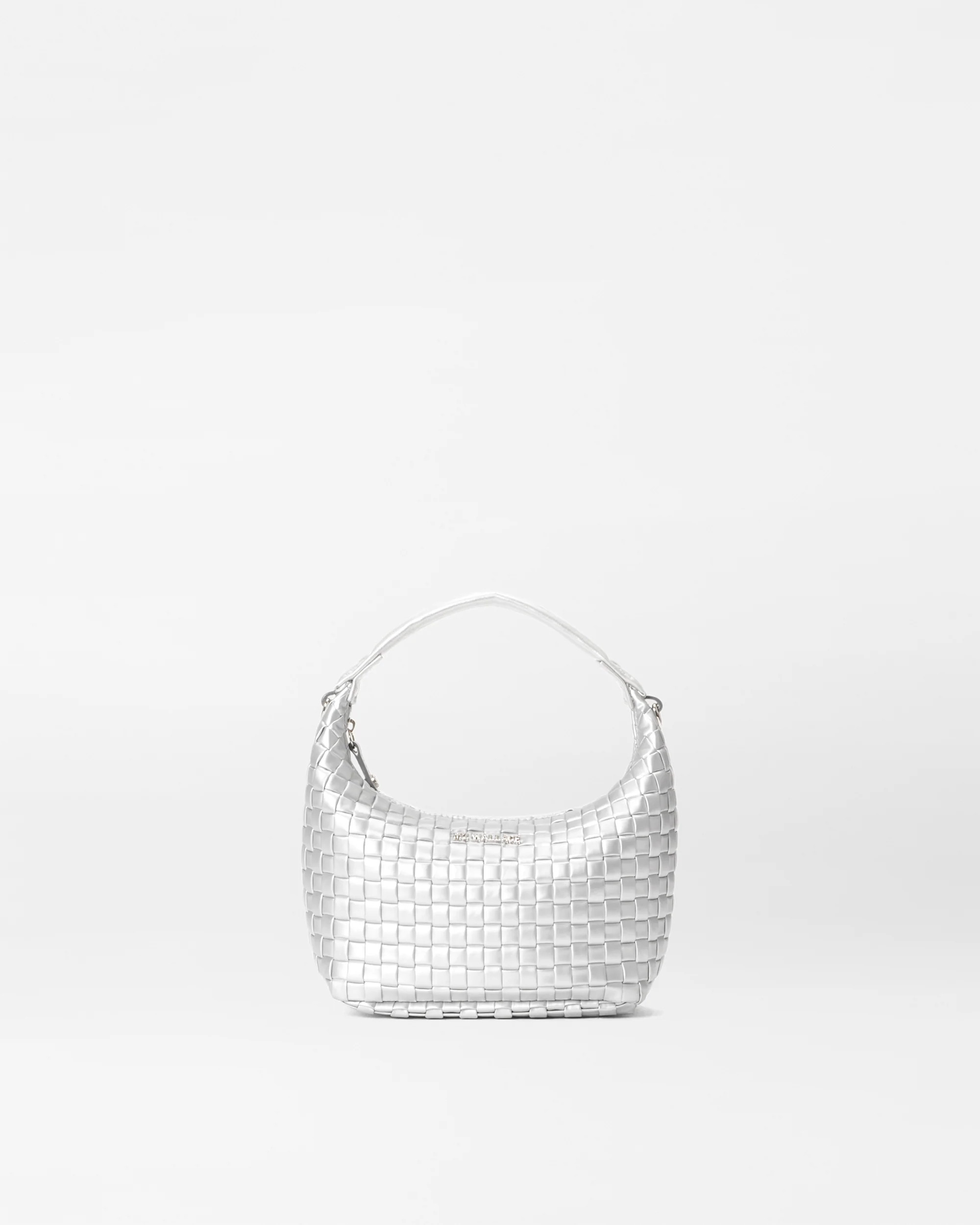 Woven Hobo Nylon Mini Bag in Matte Silver | MZ Wallace | MZ Wallace