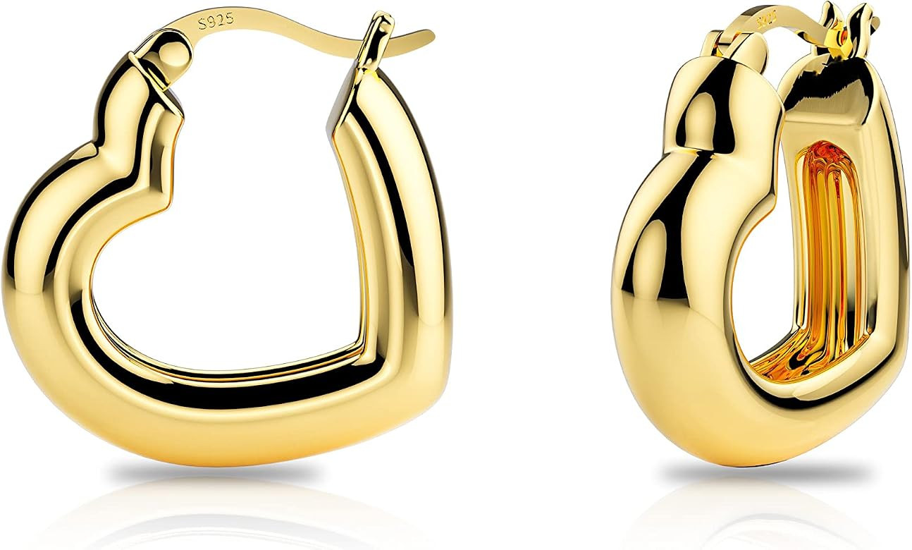 Small Gold Hoop Earrings for Women Hypoallergenic Chunky Gold Hoop Earrings for Teen Girls Thick ... | Amazon (US)