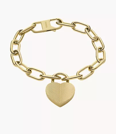 Harlow Linear Texture Heart Gold-Tone Stainless Steel Station Bracelet | Fossil (US)