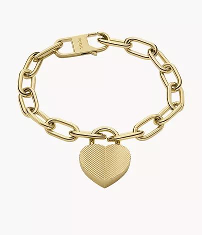 Harlow Linear Texture Heart Gold-Tone Stainless Steel Station Bracelet | Fossil (US)