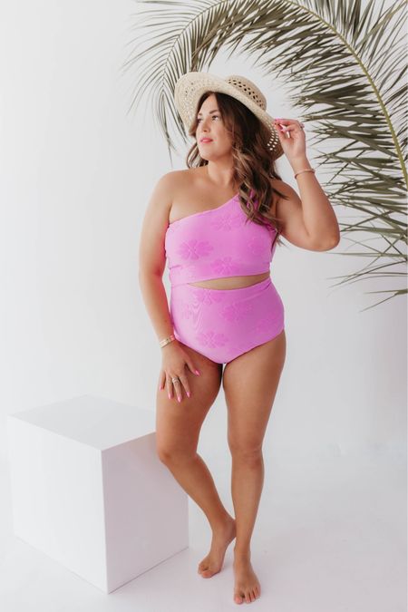 curvy swim for spring and summer! i’m wearing size xl (though i’d want the large for this one!) in pink terry cloth cut out one piece. has supportive bust with sewn in bra cups. all suits go to xxxl 

#LTKswim #LTKfindsunder100 #LTKmidsize