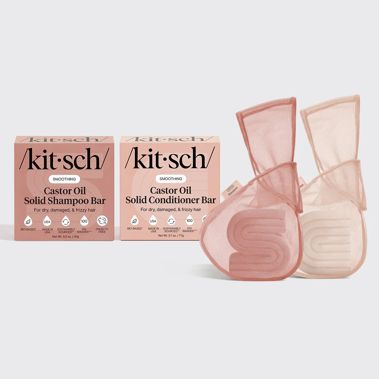 Castor Oil Shampoo & Conditioner Combo + Bar Saver Bags Bundle | Kitsch