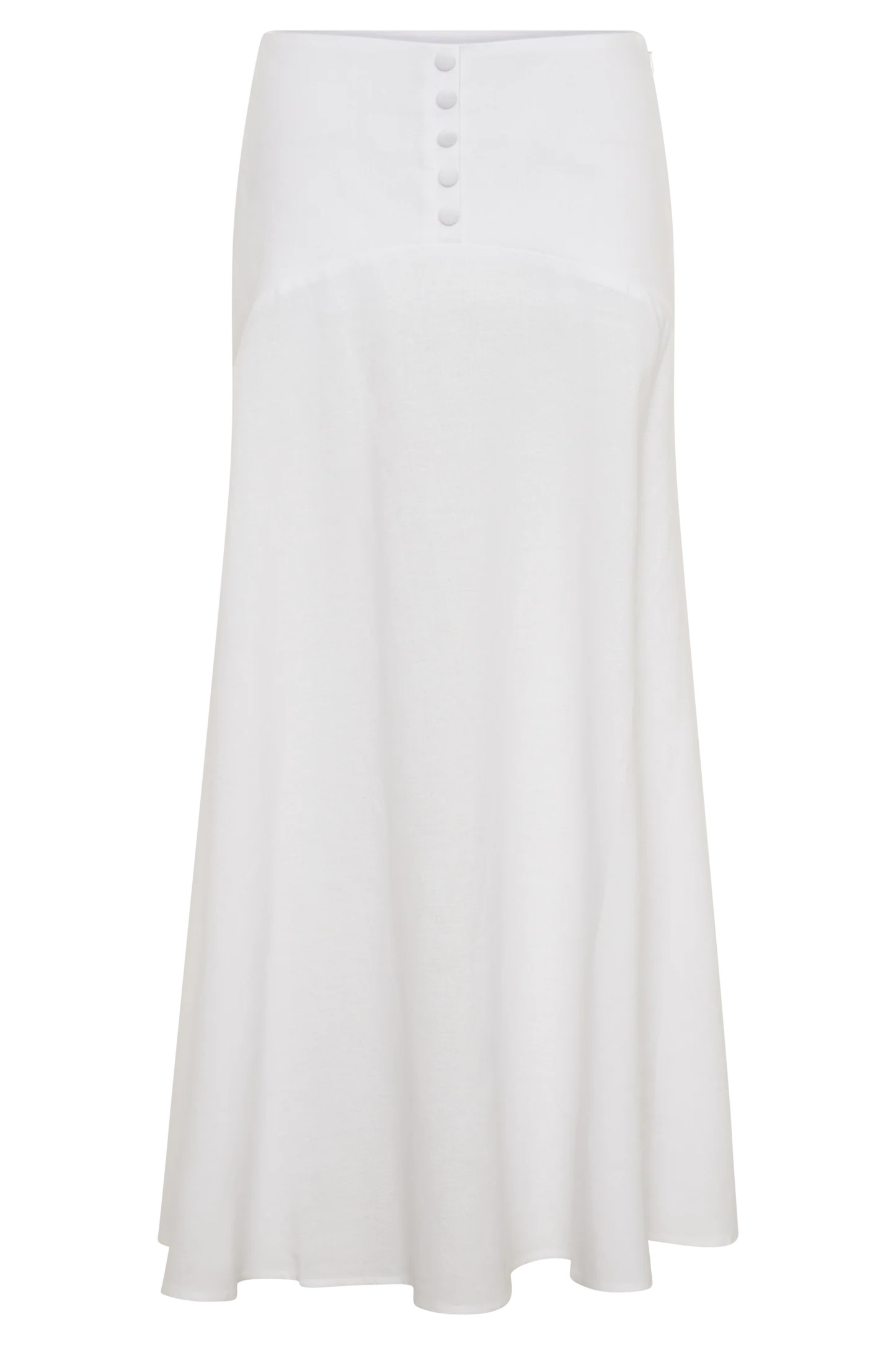 Selma Curved Waist Midi Skirt - White | Meshki UK