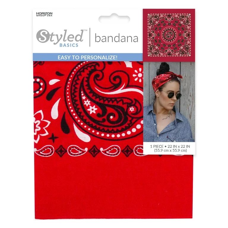 Styled Basics Red Paisley Bandana, Unisex, Adult, 100% Cotton, 22" x 22" | Walmart (US)