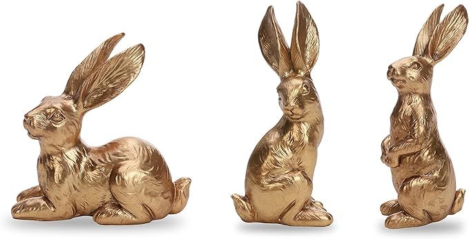 DN DECONATION Resin Gold Easter Bunny Figurines, Small Easter Bunny Statue Set of 3, Vintage East... | Amazon (US)
