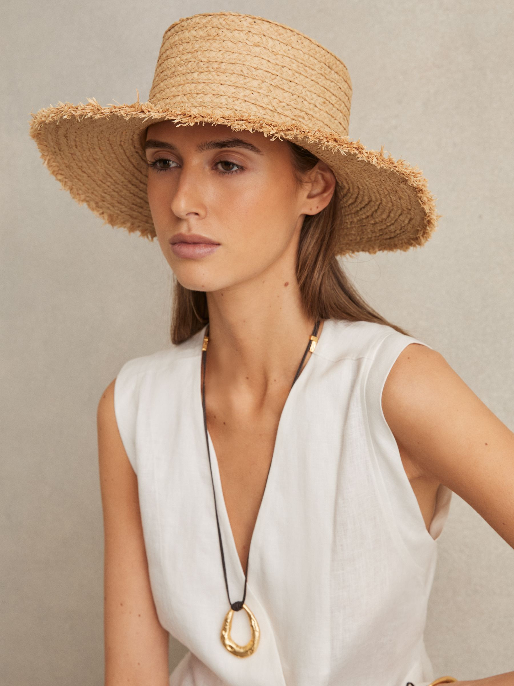 Reiss Straw Boater Hat in Natural | REISS | Reiss US
