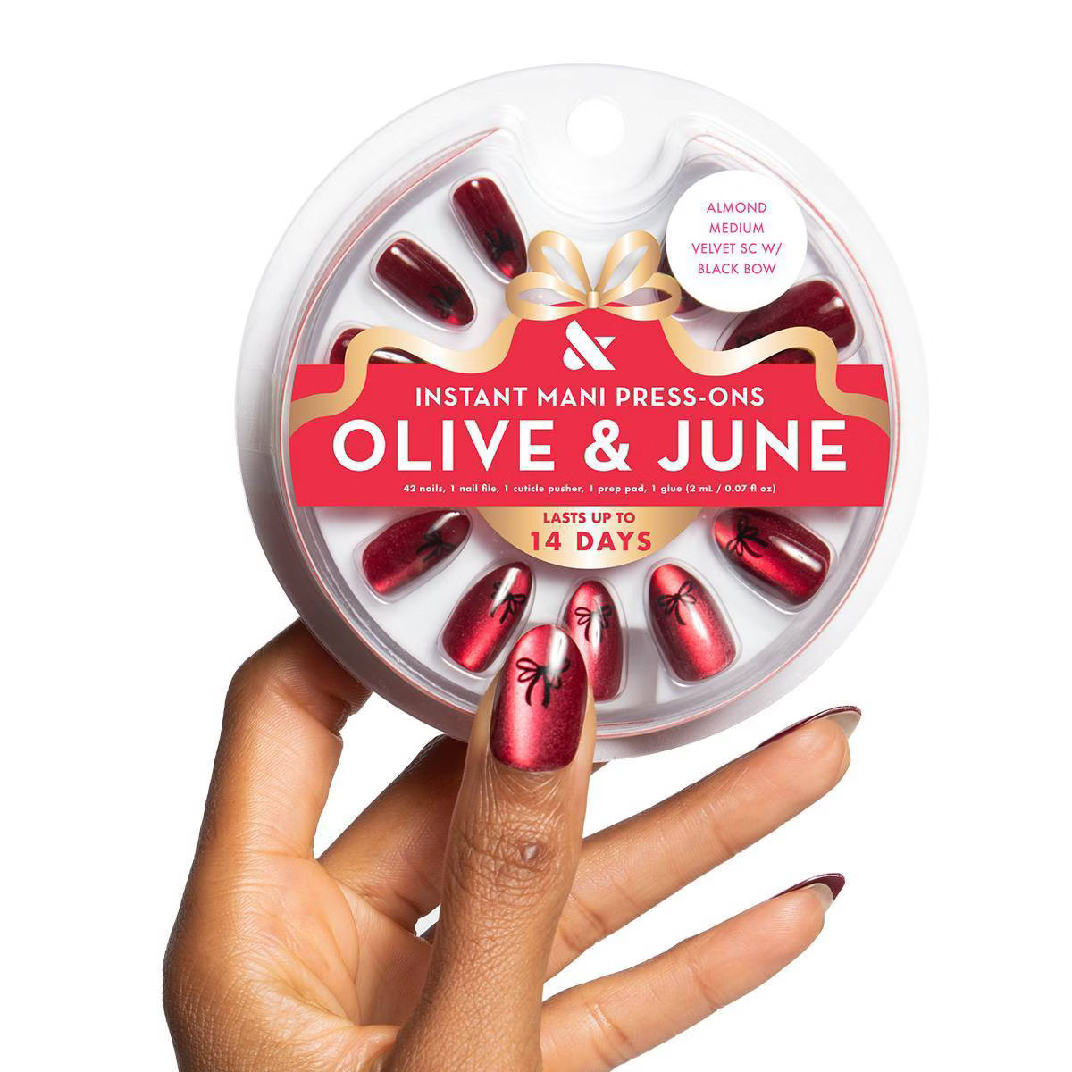 Olive & June Press-On Fake Nails - M Almond - Velvet SC with Black Bow - 42ct | Target