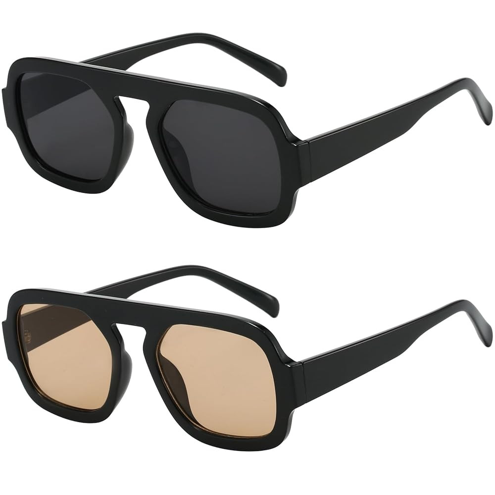 Trendy Square Aviator Sunglasses for Women Flat Top Designer Stylish Frame Sun Glasses Vintage Sh... | Amazon (US)