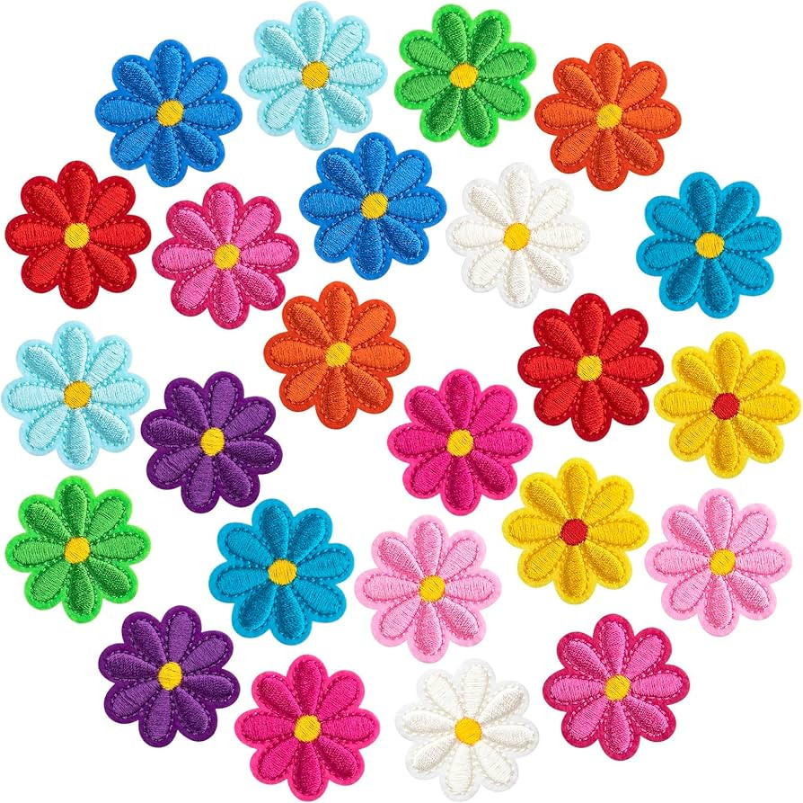 PAGOW 24 Pcs Flower Iron on Patches, Cute Daisy Flower Applique Patch, Sew On Embroidered Appliqu... | Amazon (US)