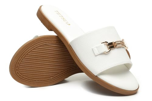 Flat Sandals for Women 2025 Slide Sandals Summer Fashion Women Dressy Slip on Shoes for Party Wedding Vacation Beach Walking Square Open Toe Shoes | Amazon (US)
