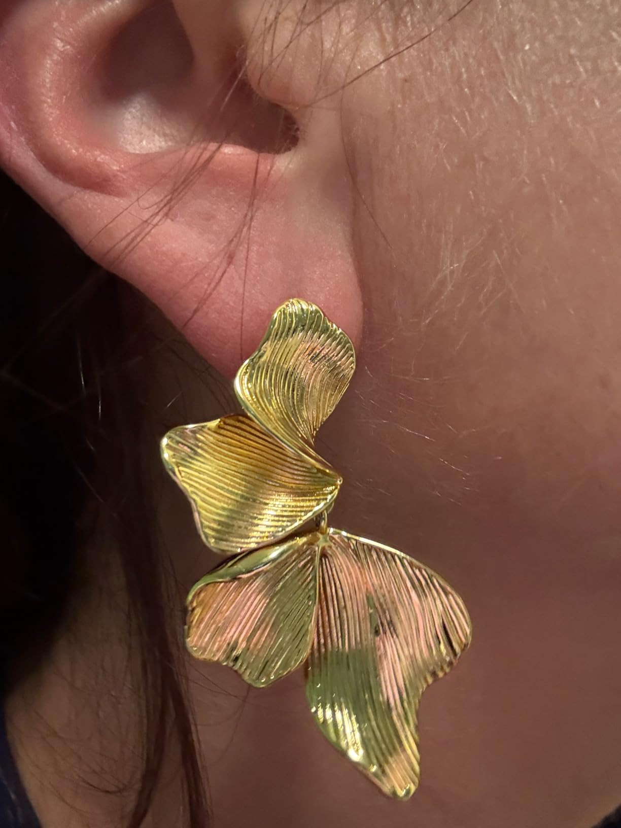 Gold Statement Earrings For Women 18K Gold Plated Sectored Flower Leaf Shell Angel Wing Earring L... | Amazon (US)