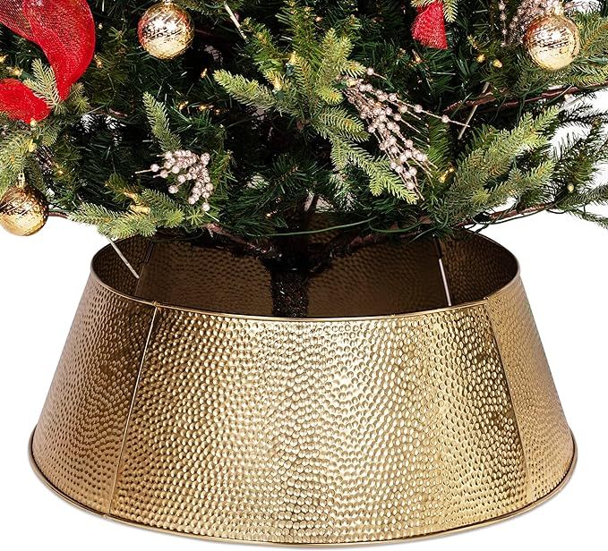BIRDROCK HOME 4 Panel Christmas Tree Base Collar | Stylish and Sturdy | Hammered Soft Gold | 28... | Amazon (US)