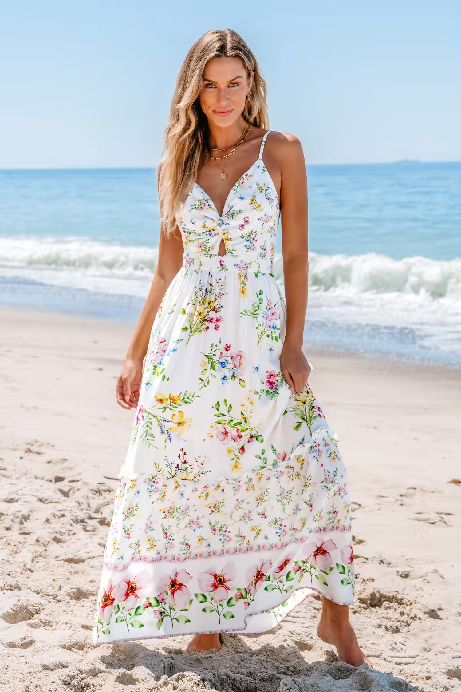 NewFloral Print Twisted Cutout Maxi Dress | Cupshe US