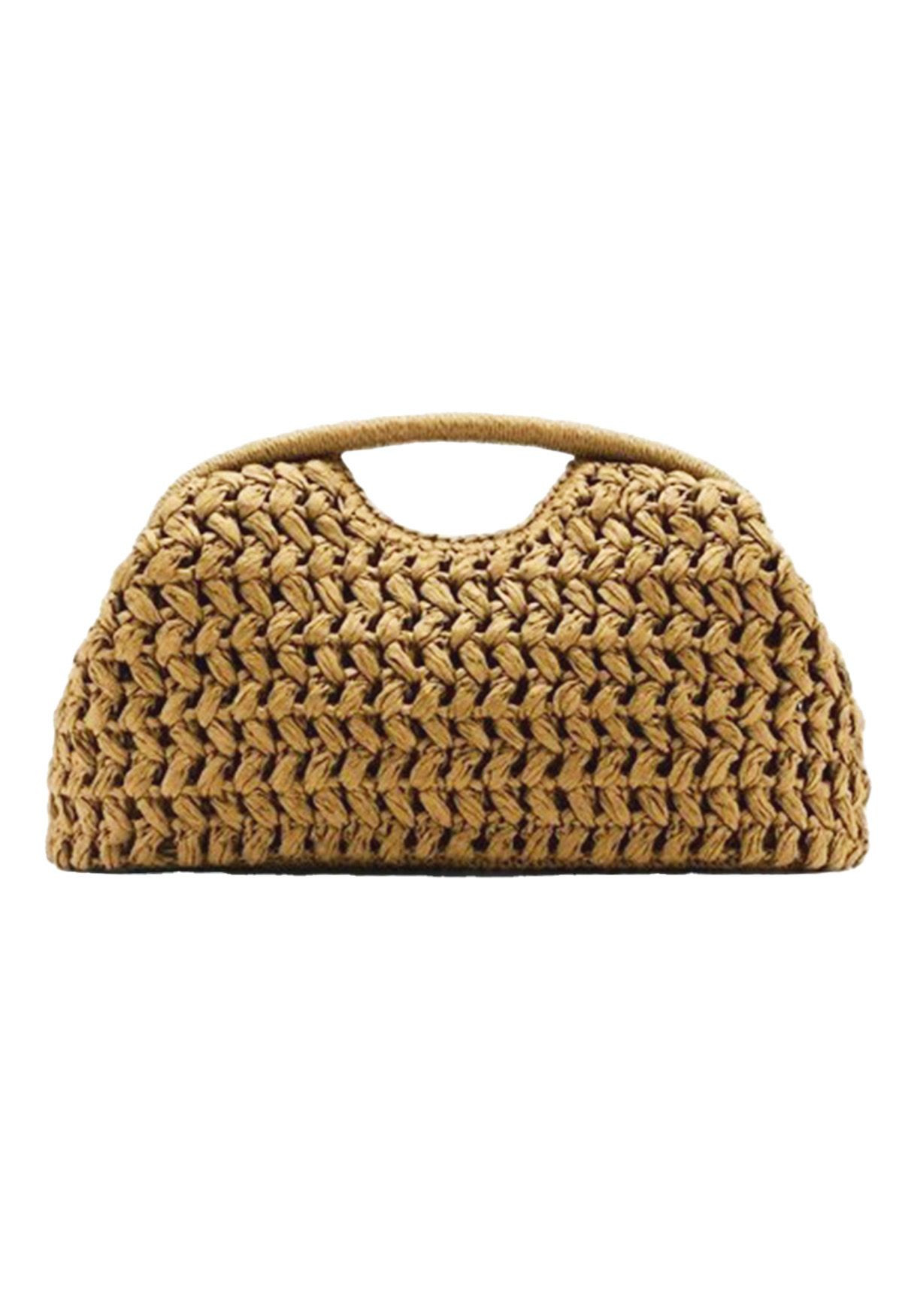 Artisan Chunky Braided Paper Straw Handbag in Caramel for Coastal City Sightseeing & Park Picnics | Chicwish