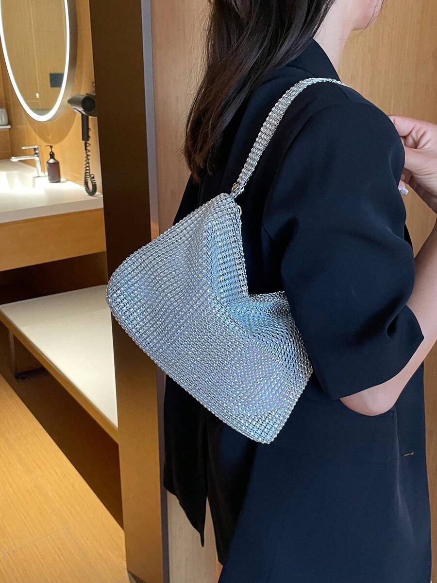 Women's Sparkling Elegant Glittering Party Clutch Bag With Rhinestones, Crescent Moon Design, Fas... | SHEIN