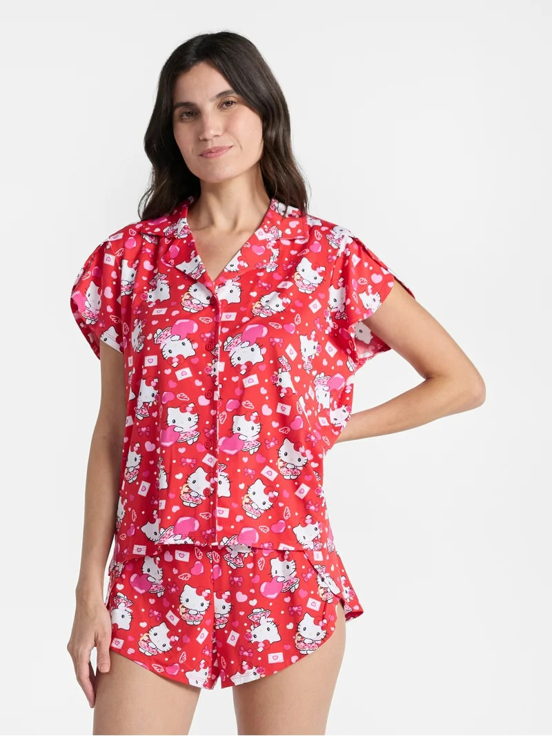 Hello Kitty Women's Valentine's Day Shorty Pajama Set, 2-Piece, Sizes XS-3X | Walmart (US)