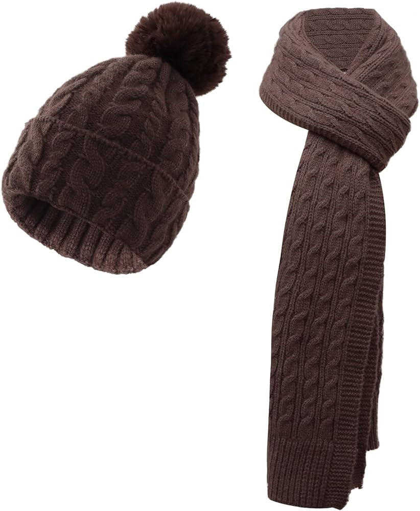 SERENYOU Women's Winter Knit Hat and Scarf Set Thicken Knitted Warm Suit | Amazon (US)