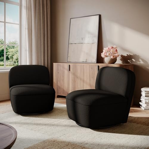 BELLEZE Set of 2 Modern Upholstered Swivel Accent Chair with Hidden Storage, 360° Rotating Chair, Easy Assembly Compact Chair for Living Room, Bedroom, Office, Space-Saving Design - Black | Amazon (US)