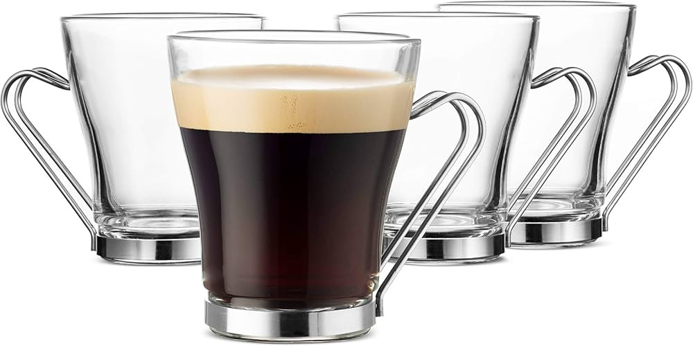 Bormioli Rocco OSLO Glass Coffee Mug - 7 ½ Ounce Espresso Cups (4 Pack) with Metal Handle Perfec... | Amazon (US)