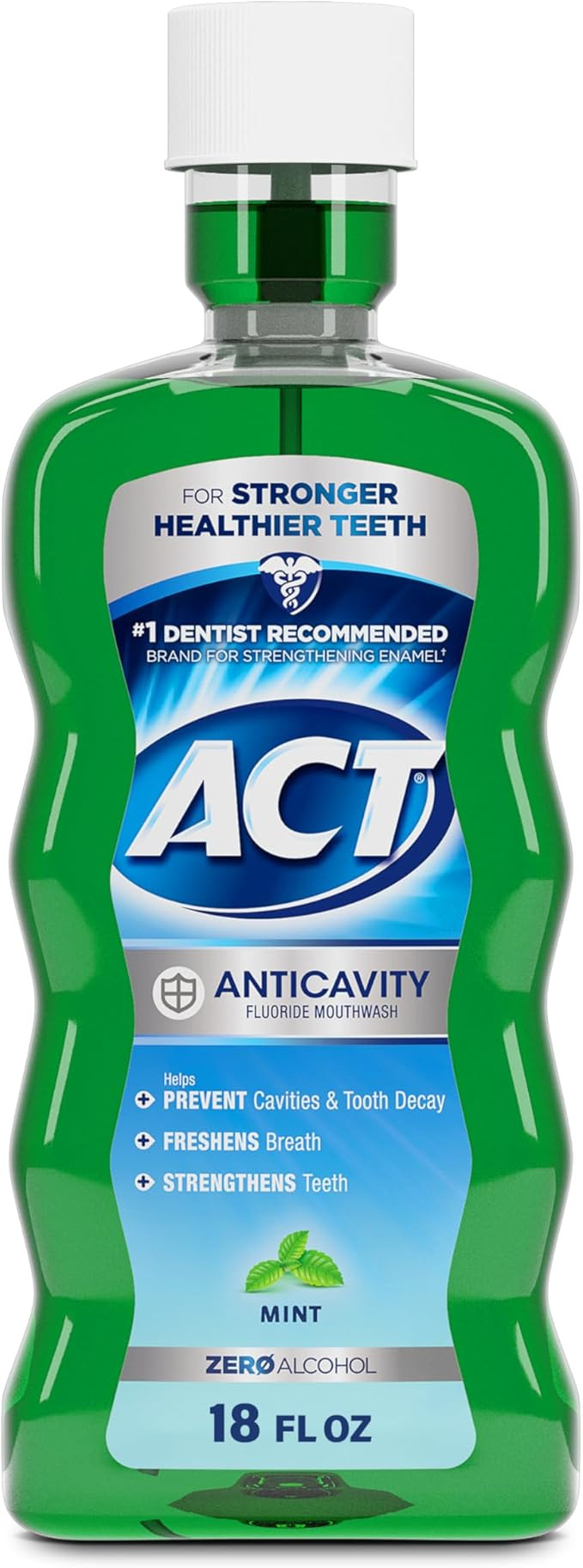ACT Anticavity Zero Alcohol Fluoride Mouthwash 18 fl. oz., With Accurate Dosing Cup, Mint | Amazon (US)