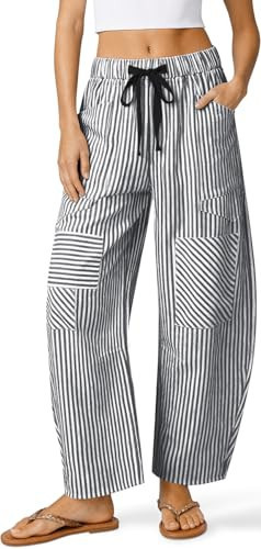TARSE Womens Striped Linen Barrel Pants Drawstring Y2k Patchwork Pockets | Amazon (US)