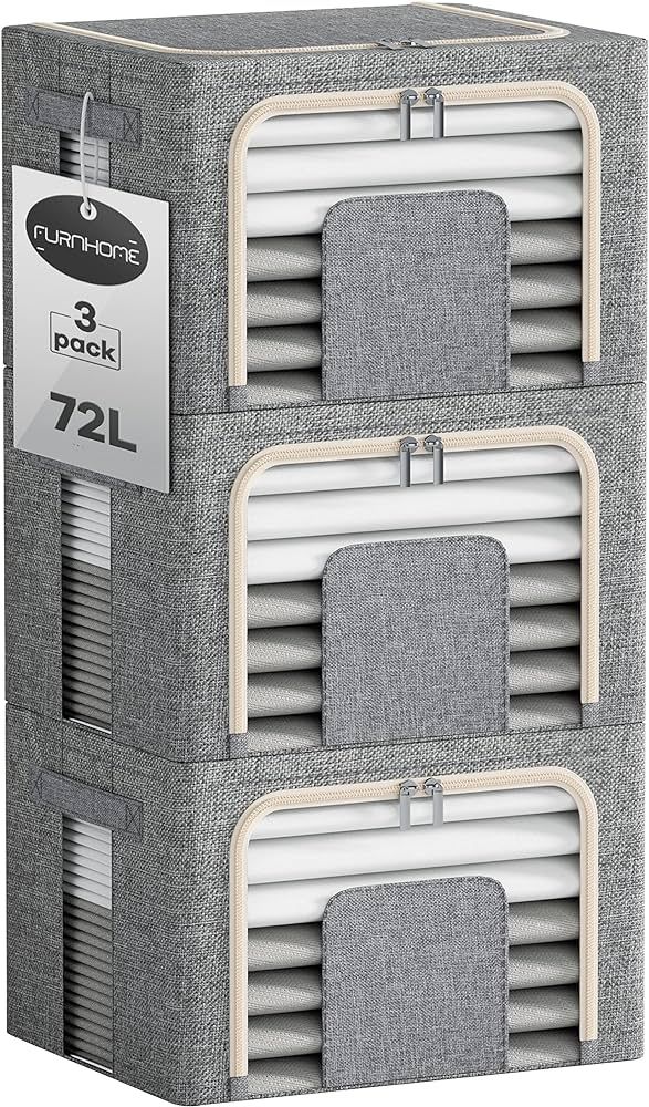 Furnhome 3 Pack Clothes Storage Organizer, Large Storage Bins for Closet, Foldable Clothing Stora... | Amazon (US)