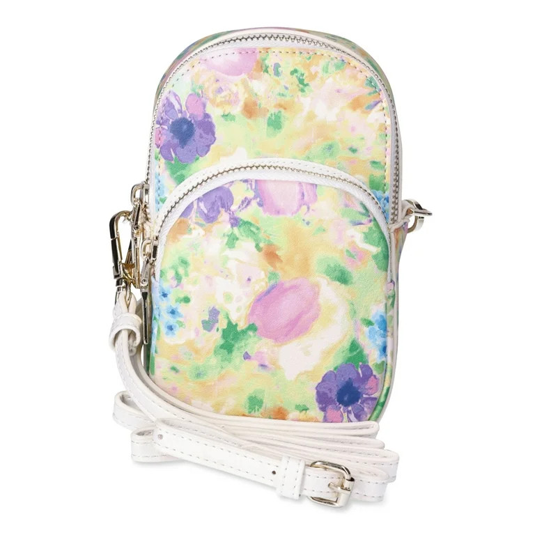 No Boundaries Women's Rounded Phone Crossbody Bag, Blurred Floral | Walmart (US)