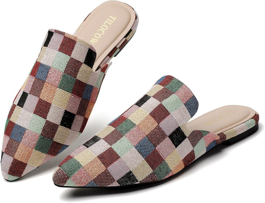Tilocow Mules for Woman Comfortable Pointed Toe Backless Loafers Flat Mule Business Casual Shoes ... | Amazon (US)