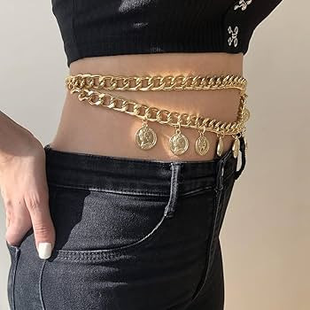 Waist Chain Belt Chunky Link Belts Gold Layered Tassel Belly Chain Adjustable Body Chain Accessor... | Amazon (US)