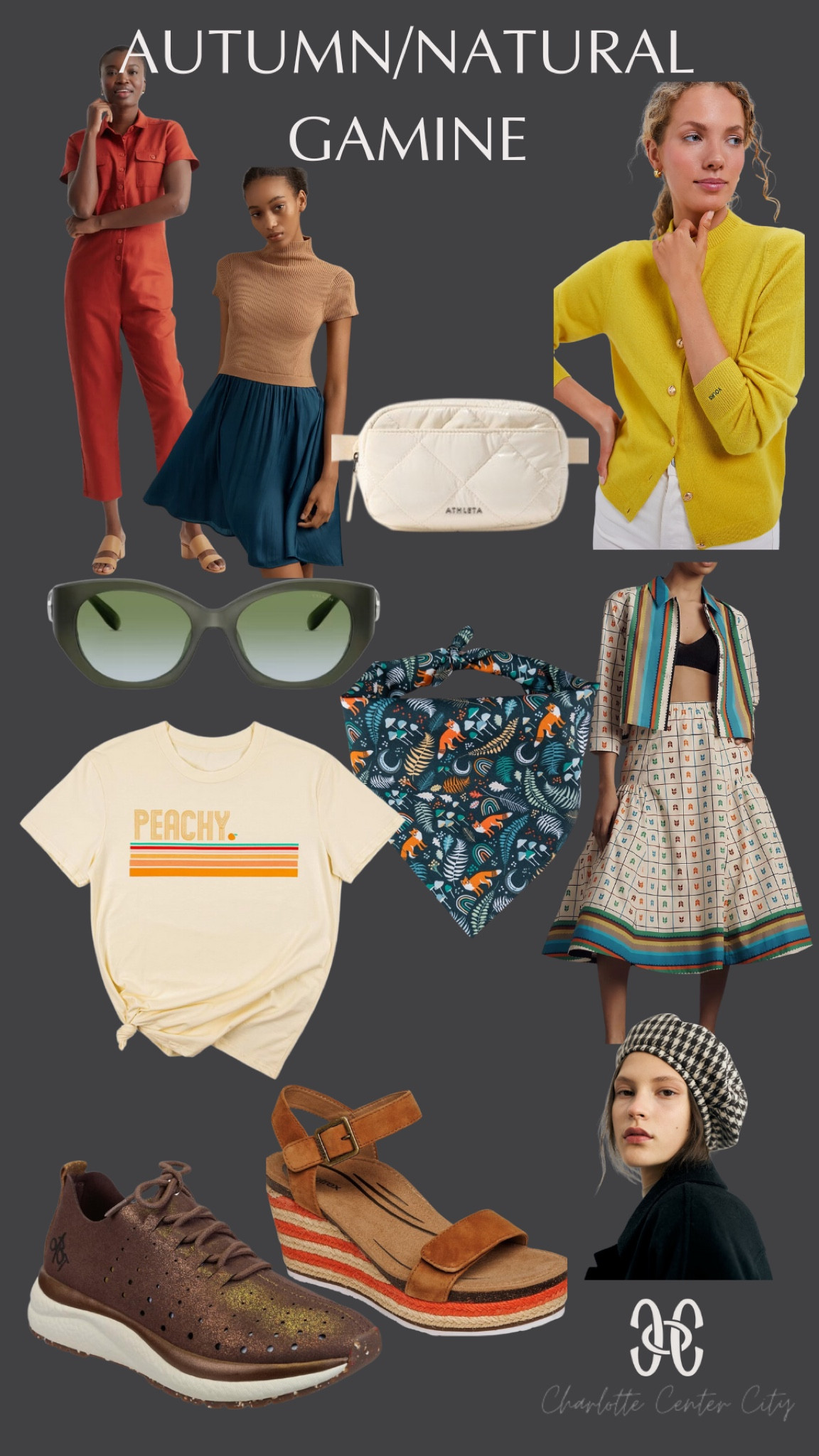 This is a sample board of curated clothing for a specific season and clothing personality. This is a service I provide! Contact me for details! 