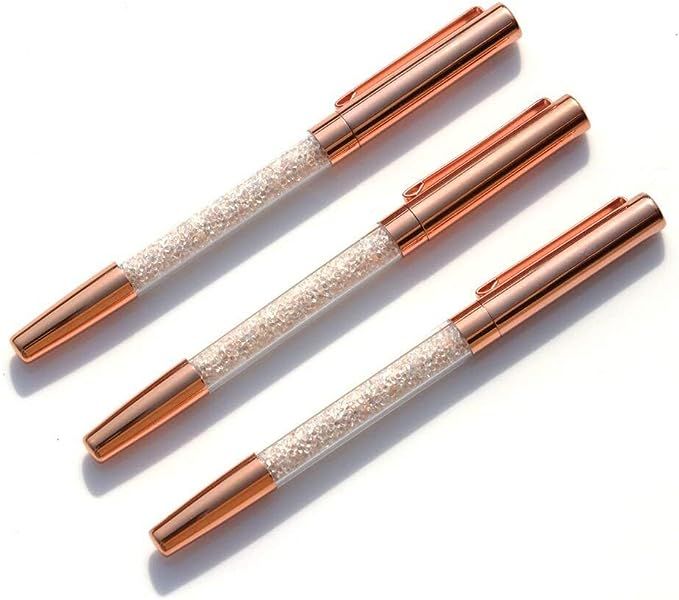 Rose Gold Pens, Gel Ink Roller Ball Pens Fine Point Black Ink Pens Rose Gold Office Supplies with... | Amazon (US)