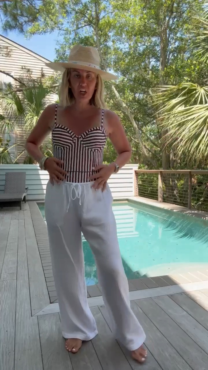 Great booty coverage on this suit! Super supportive and can be worn as a shirt. Love these pants too. 34B suit, xs pants, hat m/l
Sunshine tienda- code MIXANDMATCH

#LTKSwim