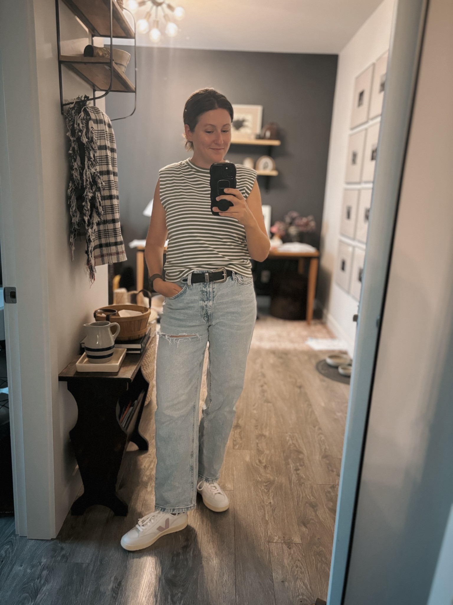 Weekend outfit idea! 💡 I loved this Madewell muscle t-shirt so much that I got in in a second color. The stripes combined with the fitted, structured shoulders makes it a perfect closet staple. I also paired it with my Veja sneakers that are on sale right now for $139 in this color. RUN! 👟 #ootd #wiw 


#LTKShoeCrush #LTKFallSale #LTKMidsize