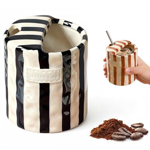 Shelprojsu 10oz Ceramic Coffee Mug,Retro Striped Coffee Cups,with Sip hole Espresso Ceramic Cup,novelty Hand-Painted Striped Travel Mugs-ideal Gift for Coffee Lovers(Black) | Amazon (US)