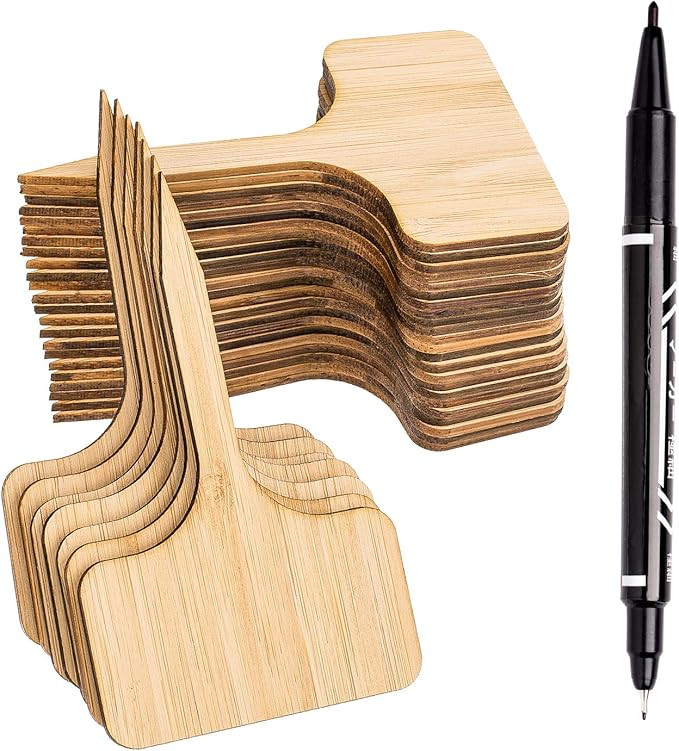 Whaline 50Pcs Bamboo Plant Labels with A Marker Pen, T-Type Wooden Plant Sign Tags Garden Markers... | Amazon (US)