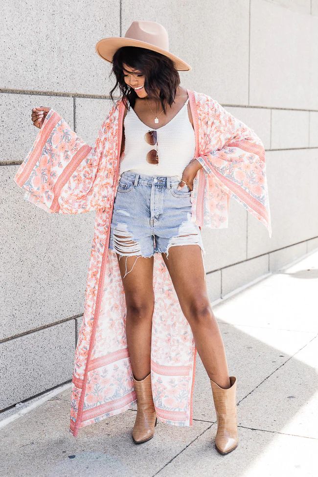 A Way Out Orange Printed Duster Kimono FINAL SALE | Pink Lily