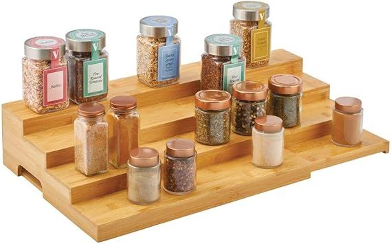mDesign Adjustable, Expandable Kitchen Bamboo Storage Cabinet, Cupboard, Food Pantry, Shelf Organ... | Amazon (US)