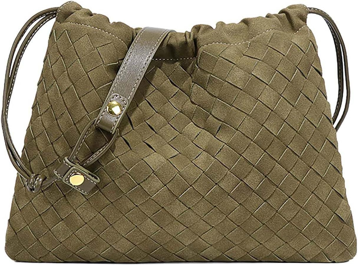 Suede Woven Hobo Tote Bag for Women Slouchy Underarm Shoulder Leather Drawstring Bag Crossbody Pu... | Amazon (US)