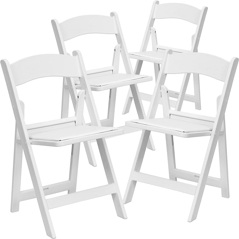Flash Furniture Hercules Series Folding Chair - White Resin - 4 Pack 800LB Weight Capacity Comfor... | Amazon (US)