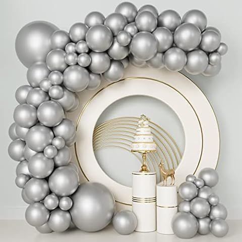 Silver Balloon Garland Kit Kelfara 100Pcs Different Sizes 18 12 10 5 inch Metallic Chrome Silver ... | Amazon (US)