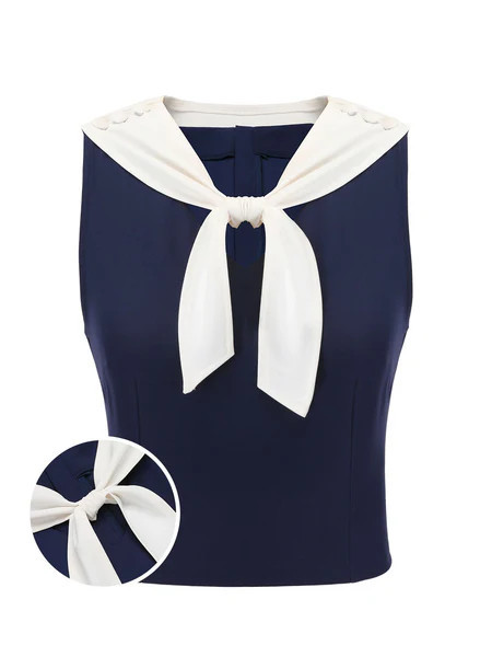 Navy Blue 1950s Solid Sailor Collar Blouse | Retro Stage