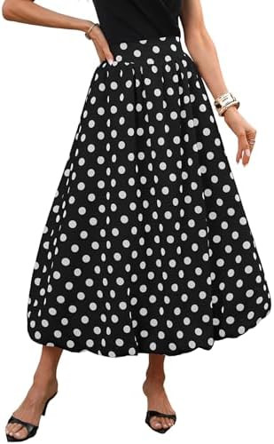 ELLEVEN Women's Bubble Maxi Skirt, Elastic Waist Puffy Hem A-Line Skirt with Pockets | Amazon (US)