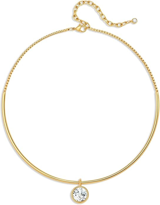 Gold Choker Necklace Dainty 14K Gold Plated Collar Necklace with Cubic Zircon Pendant Necklaces F... | Amazon (US)