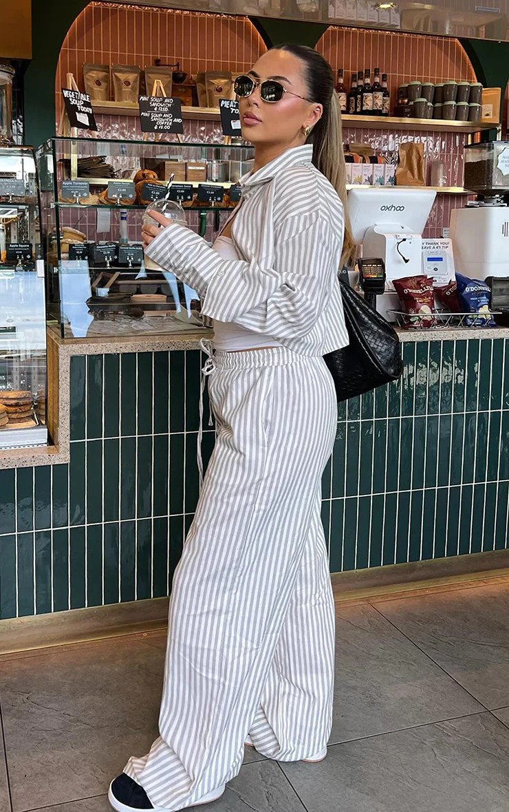 Grey Pinstripe Woven Tie Waist Pants | Pretty Little Thing (Australia & New Zealand)