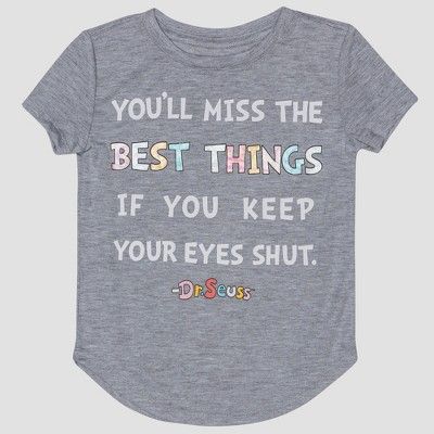 Toddler Girls' Dr. Seuss Quote Short Sleeve T-Shirt - Gray | Target