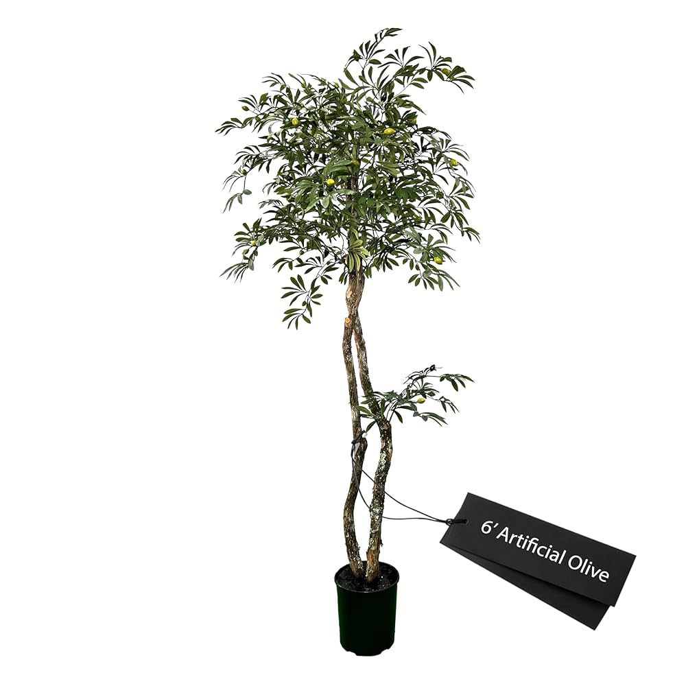 Handmade 6' Artificial Olive Tree with Ethically Sourced Real Wood Trunks, Cypress & Alabaster | Amazon (US)