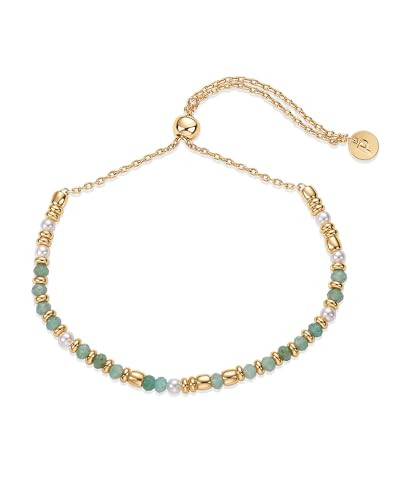 PAVOI 14K Yellow Gold Plated Gemstone Beaded Bracelets for Women - Adjustable Slider Dainty Gemstones and Pearl Bracelet - Boho Festival Freshwater Pearls, Amazonite Beads - Gold Jewelry Gifts | Amazon (US)