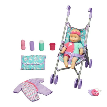 Kid Connection Baby Doll Stroller Set, 10 Pieces | Walmart (US)